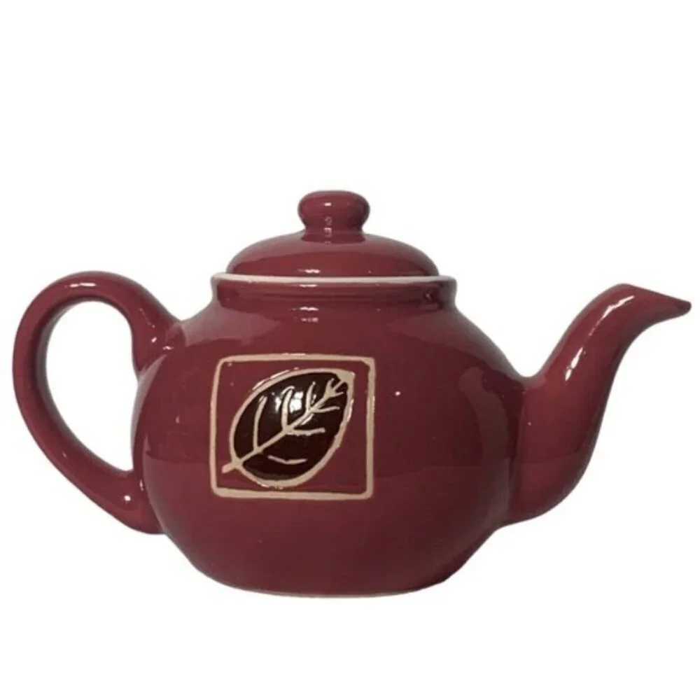 Teapot Vintage Hand Painted Ceramic Multipurpose Mini Earth Tone Rustic Red